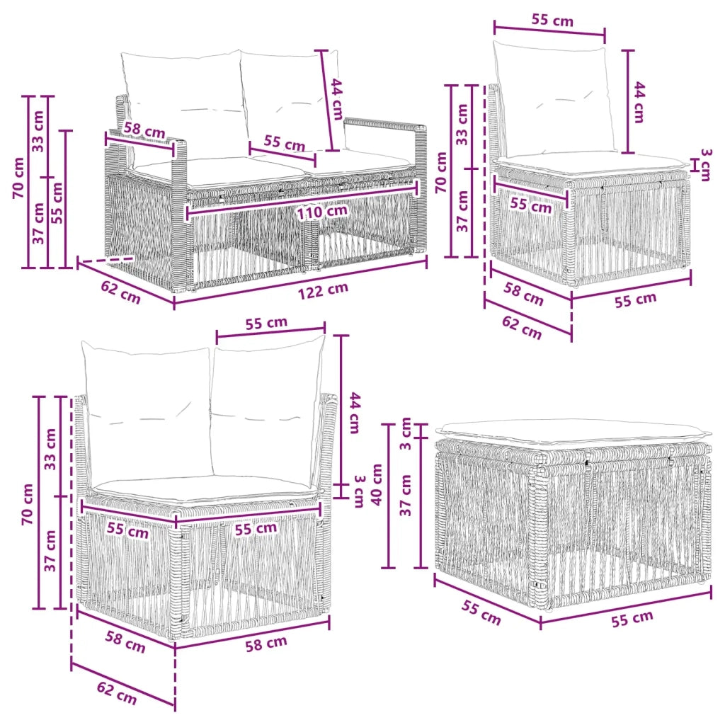 Set Divano da Giardino 7 pz Nero polyrattan 3435784