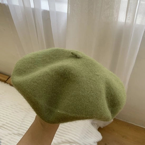 Baret per donna, stile retro britannico, cappello da donna, verde mostarda