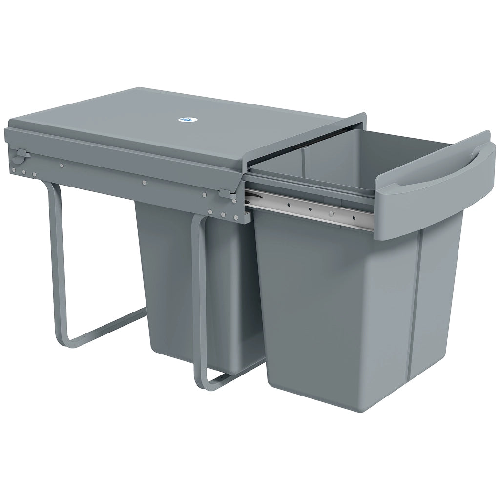 Pattumiera Estraibile Sottolavello per Differenziata con 2 Secchi da 20L. 52x33.5x41 cm. Grigio