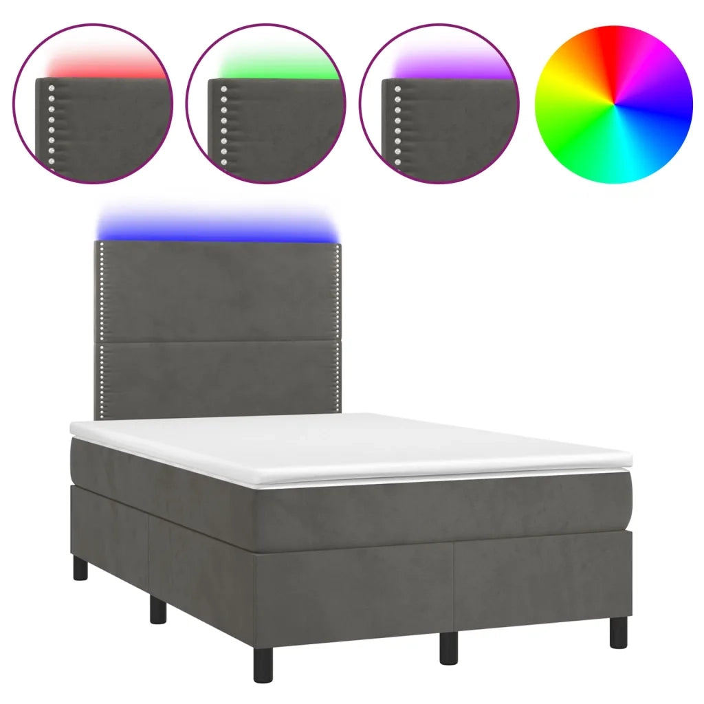 Letto a Molle con Materasso e LED Grigio Scuro 120x200 cm