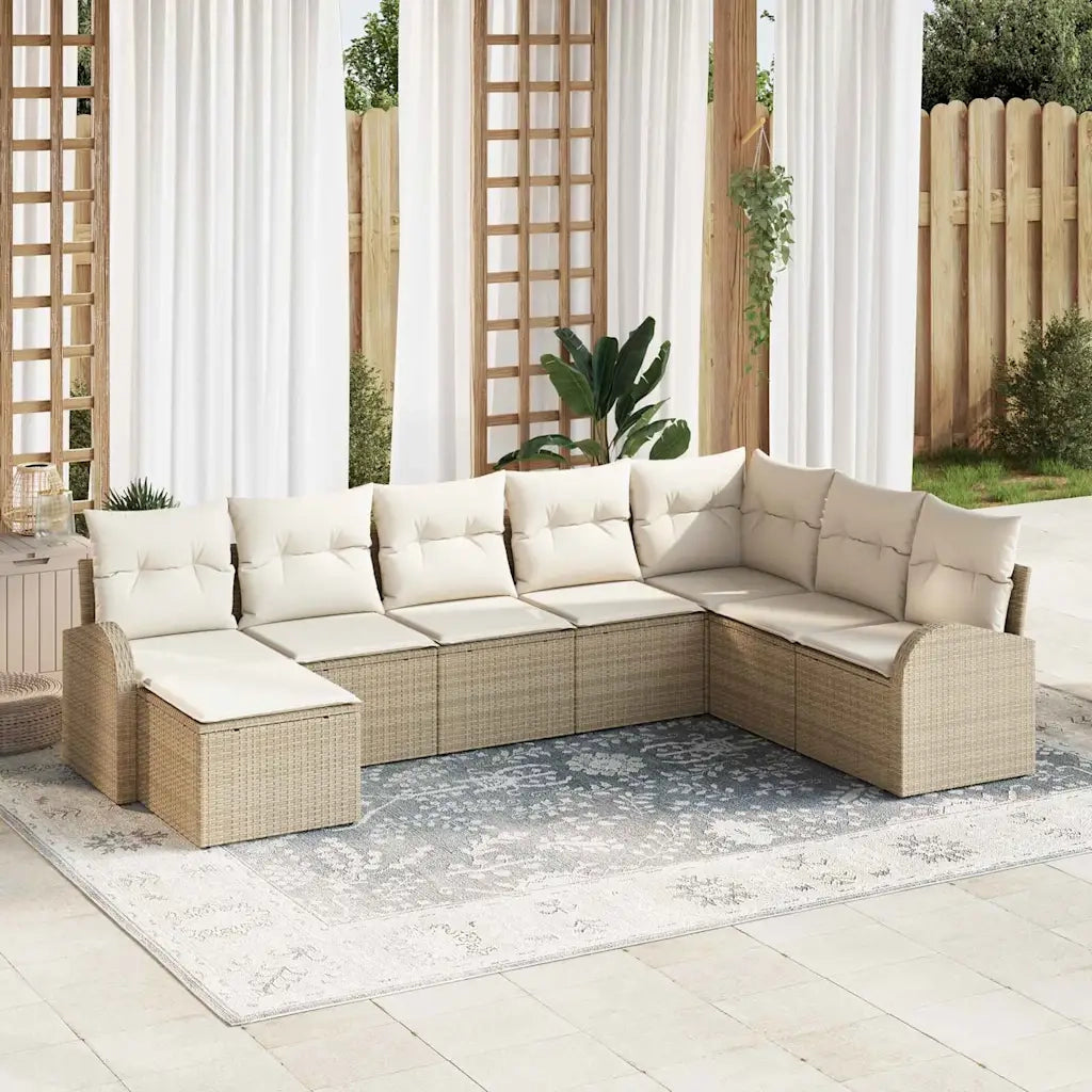Set Divano da Giardino 8 pcs Beige Rattan in Polipropilene