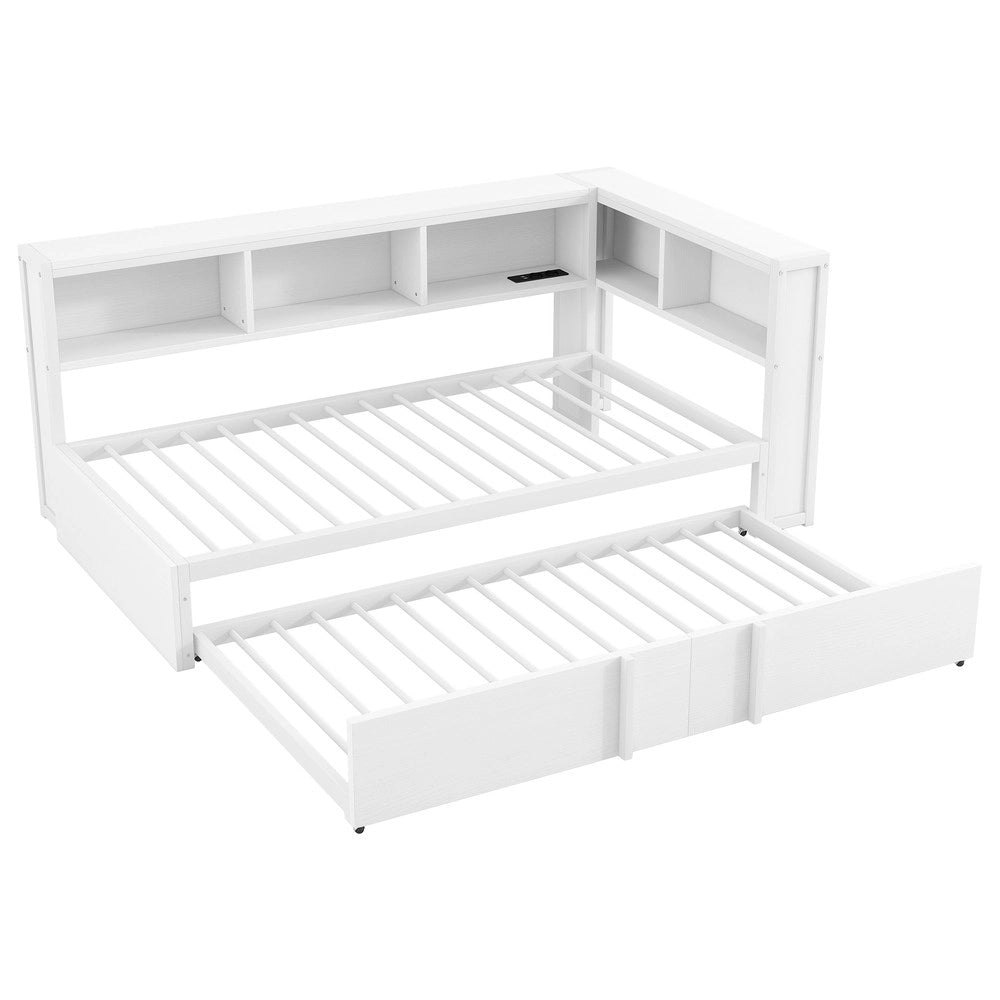 Letto con Rete Estraibile, LED e USB ¨C MINIMAL ¨C Metallo Bianco 90x200
