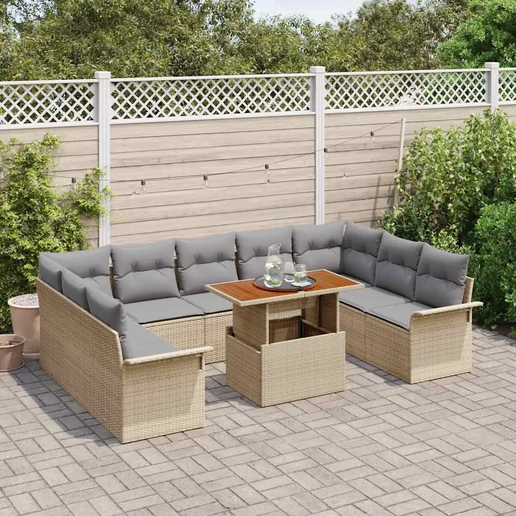 Set Divano da Giardino 10 pcs Beige Poly Rattan