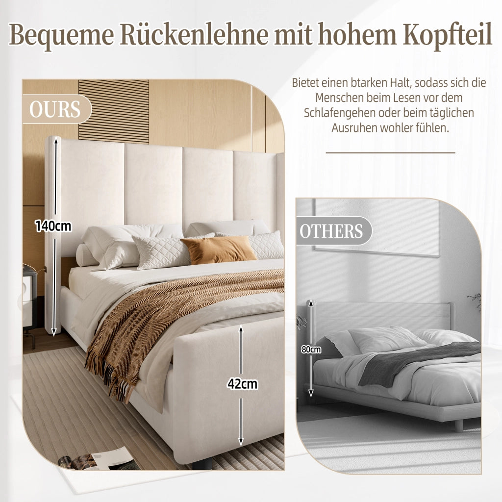 letto imbottito velluto beige 140 x 200 cm