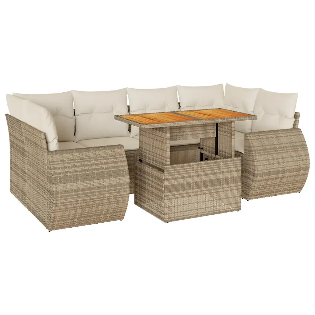 Set Divani da Giardino 7 pz con Cuscini Beige in Polyrattan 3327229