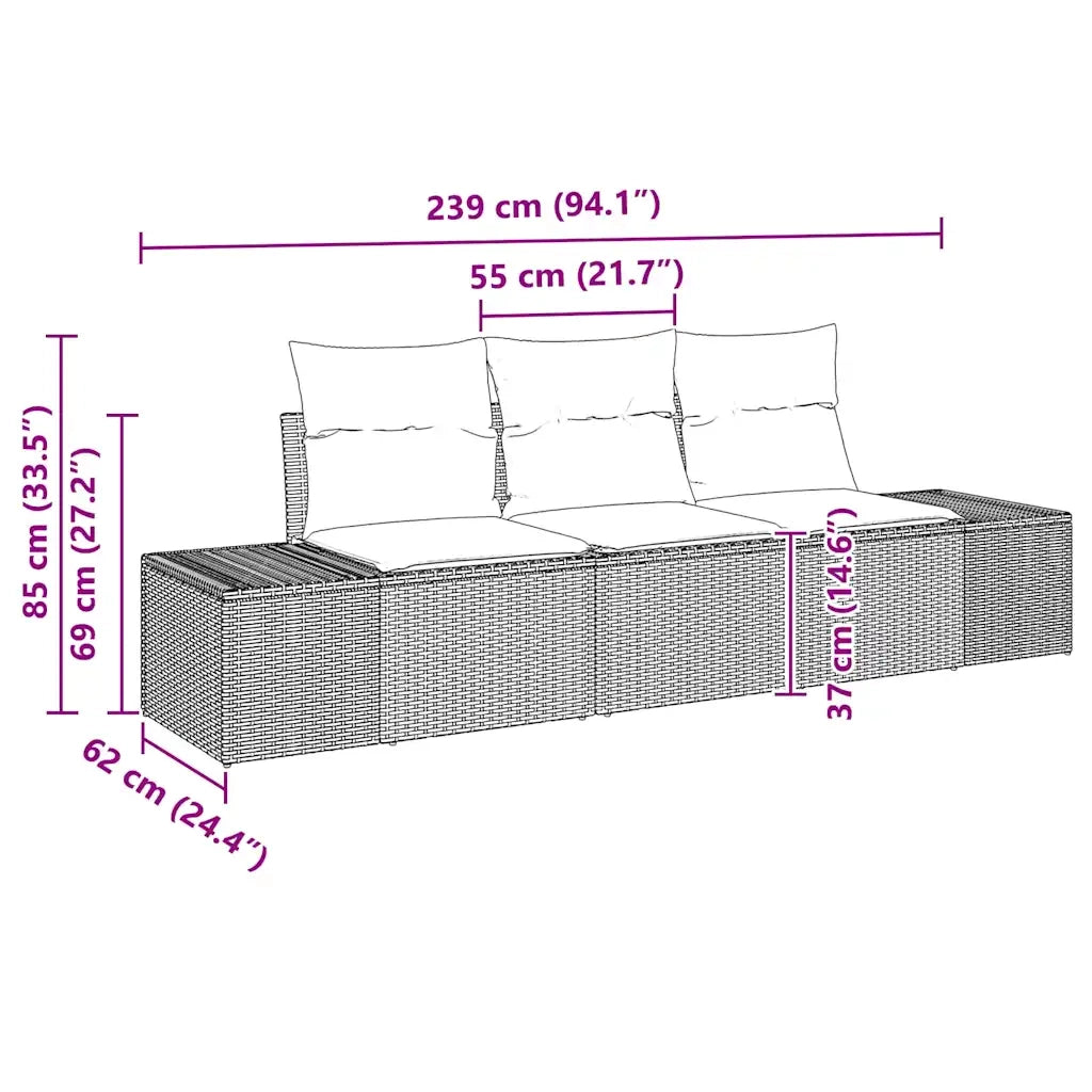 Set Divano da Giardino con archiviazione 3 pcs Nero polyrattan 3355592