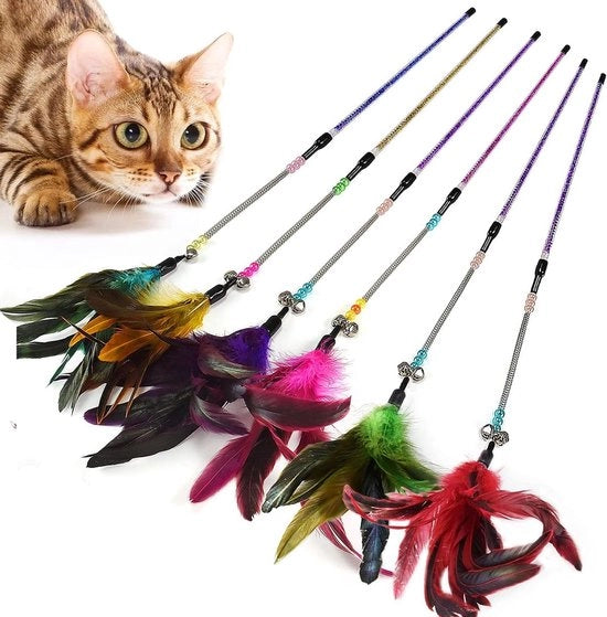 Giocattolo per Gatti con Piume e Bastone Magico (6 Pack)
