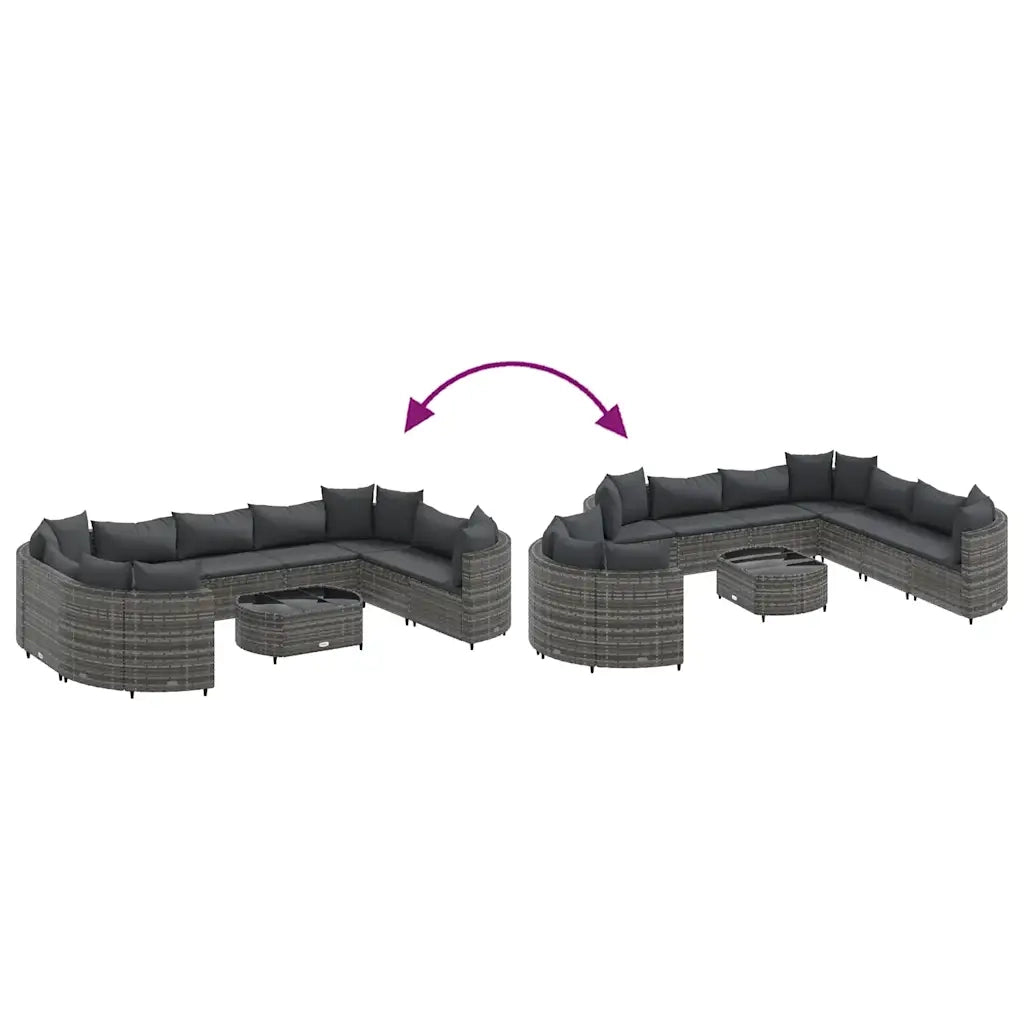 Set Divano da Giardino 10 pz con Cuscini Grigio in Polyrattan 3308402