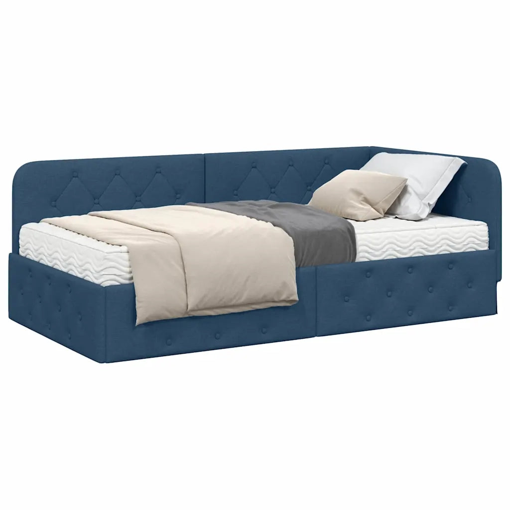 Cornice del letto ad angolo Blu 90 x 190 cm Tessuto