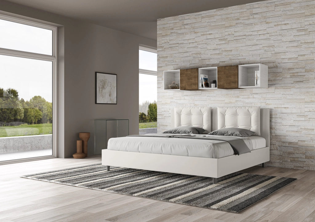 BS COM Letto con rete imbottito 180x190 similpelle bianco
