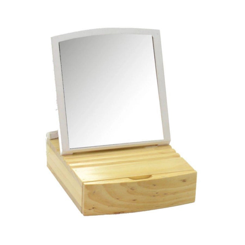 Specchio da tavolo legno con cassetto cm 15,3x5,3h16,8