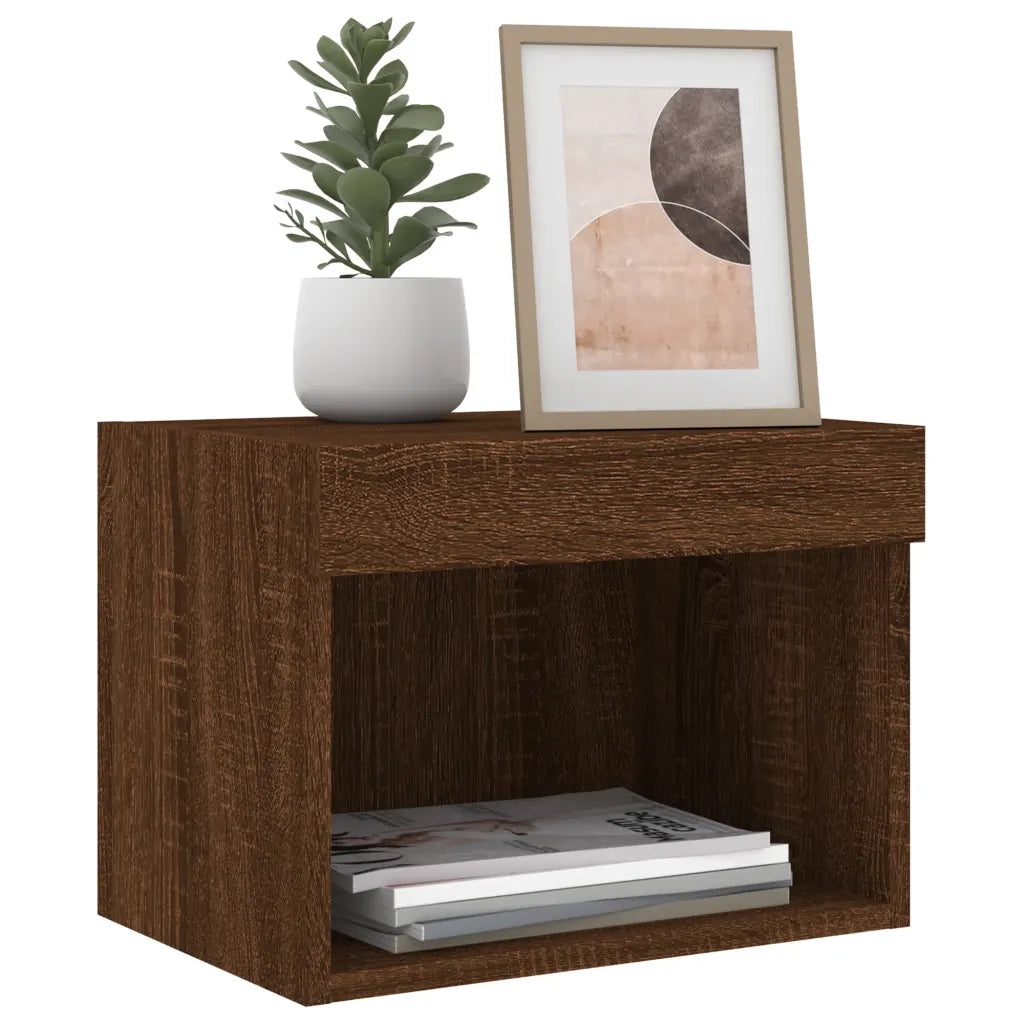 Comodini con Luci LED a Parete 2pz Rovere Marrone 837126