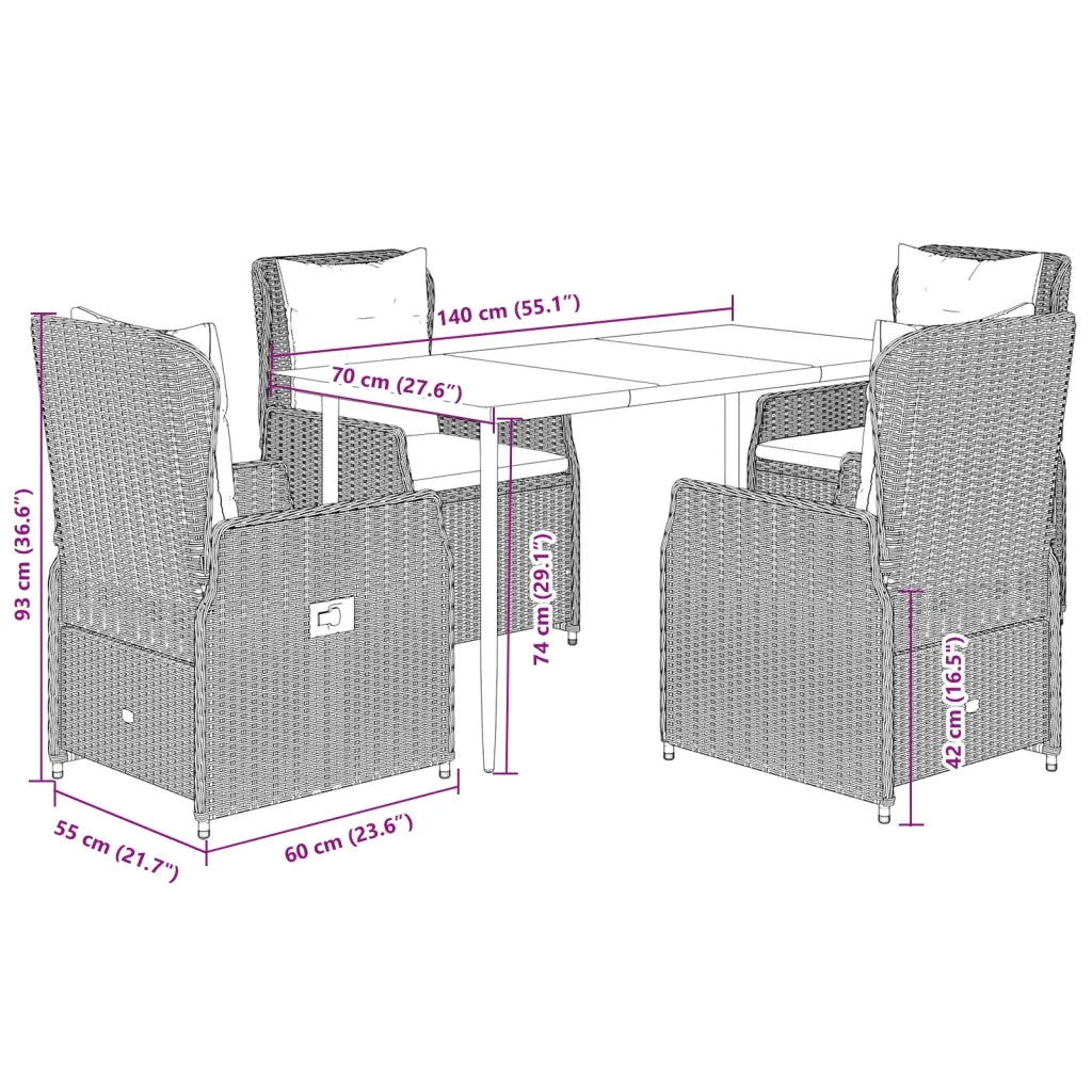 Set Pranzo da Giardino 5pz con Cuscini Grigio Chiaro Polyrattan 3262898