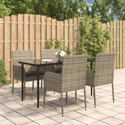 Set da Pranzo Giardino 5pz Nero e Grigio con Cuscini Polyrattan 3185151