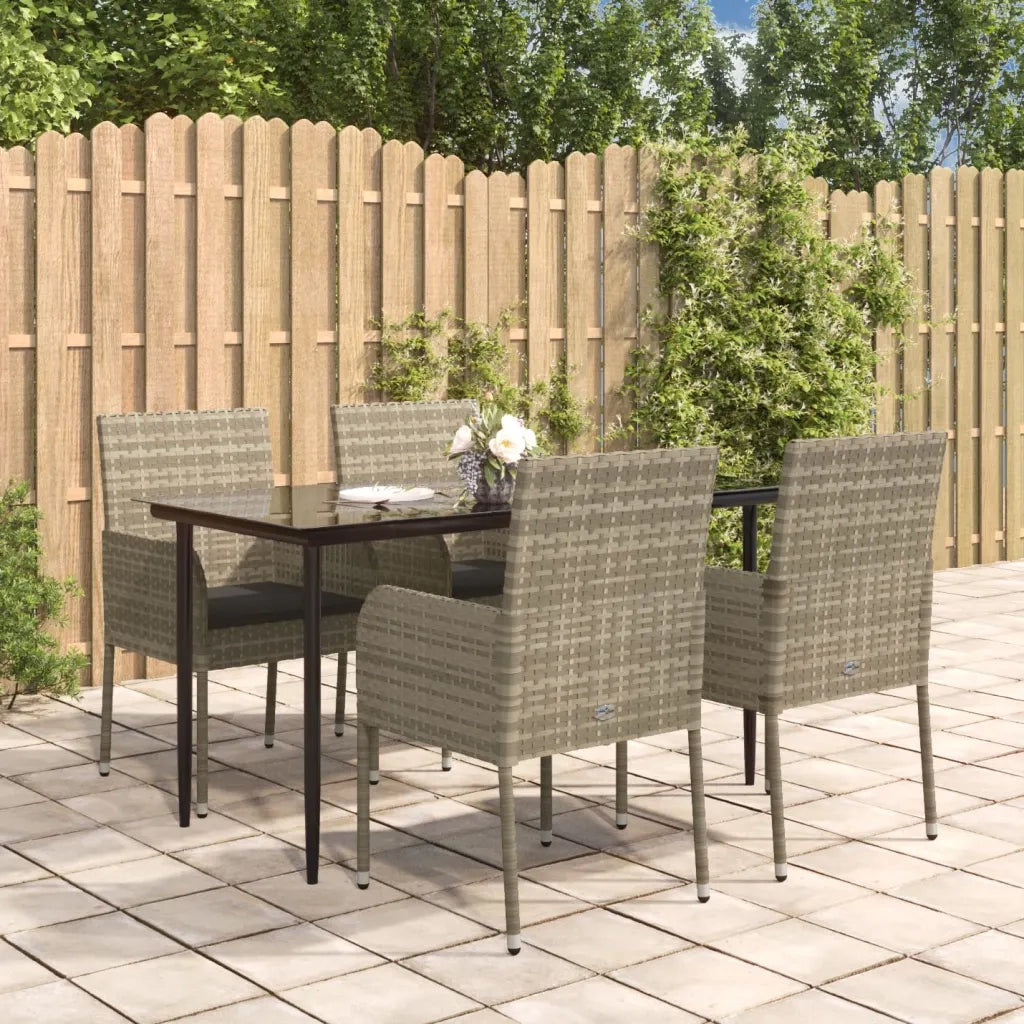 Set da Pranzo Giardino 5pz Nero e Grigio con Cuscini Polyrattan 3185151