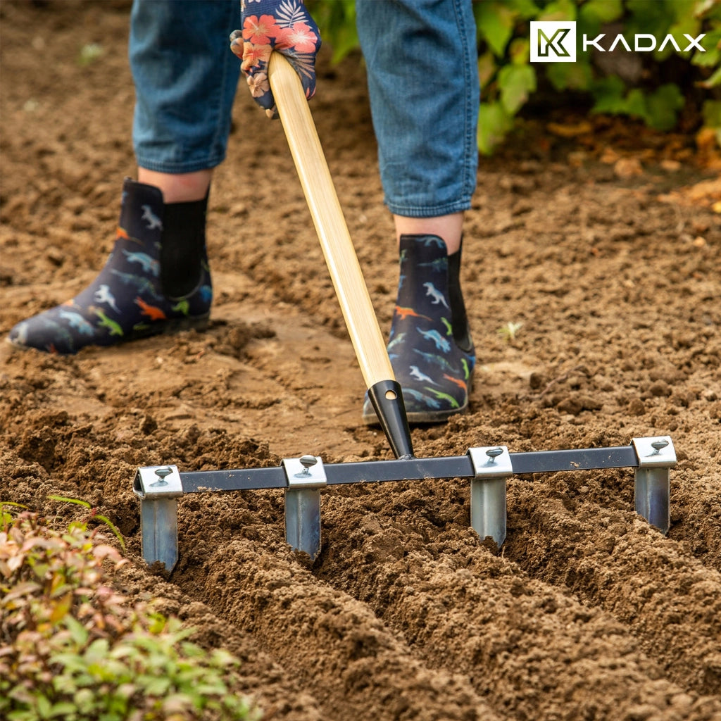 Marcatore da giardino KADAX per semina, file e aiuole, a 4 denti, 50 cm