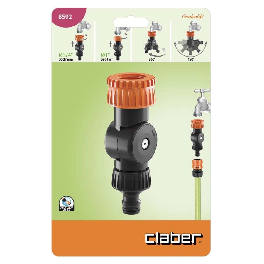 SNODO A RUBINETTO CLABER PER IRRIGAZIONE CON ATTACCO TRE QUARTI E UN POLLICE OR