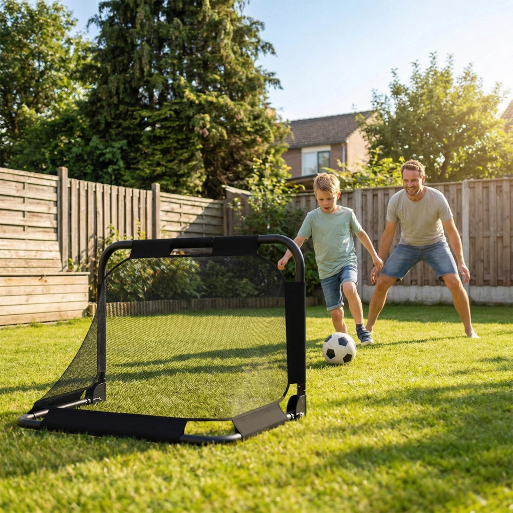 Porta calcio giardino mini rete pieghevole tubo metallo 4 picchetti, Porta calcio kit allenamento bambini 6+ anni parco spiaggia cameretta 91x62x62 cm
