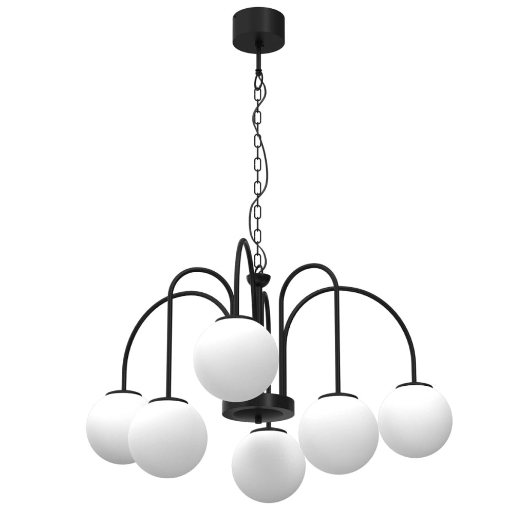 Lampadario Cambridge nero 6 sfere vetro bianco E14