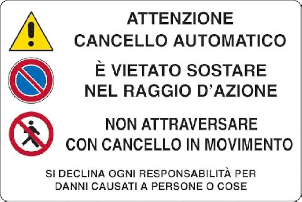 CARTELLO 'ATTENZIONE CANCELLO AUTOMATICO' 20x30 cm - 10 pezzi