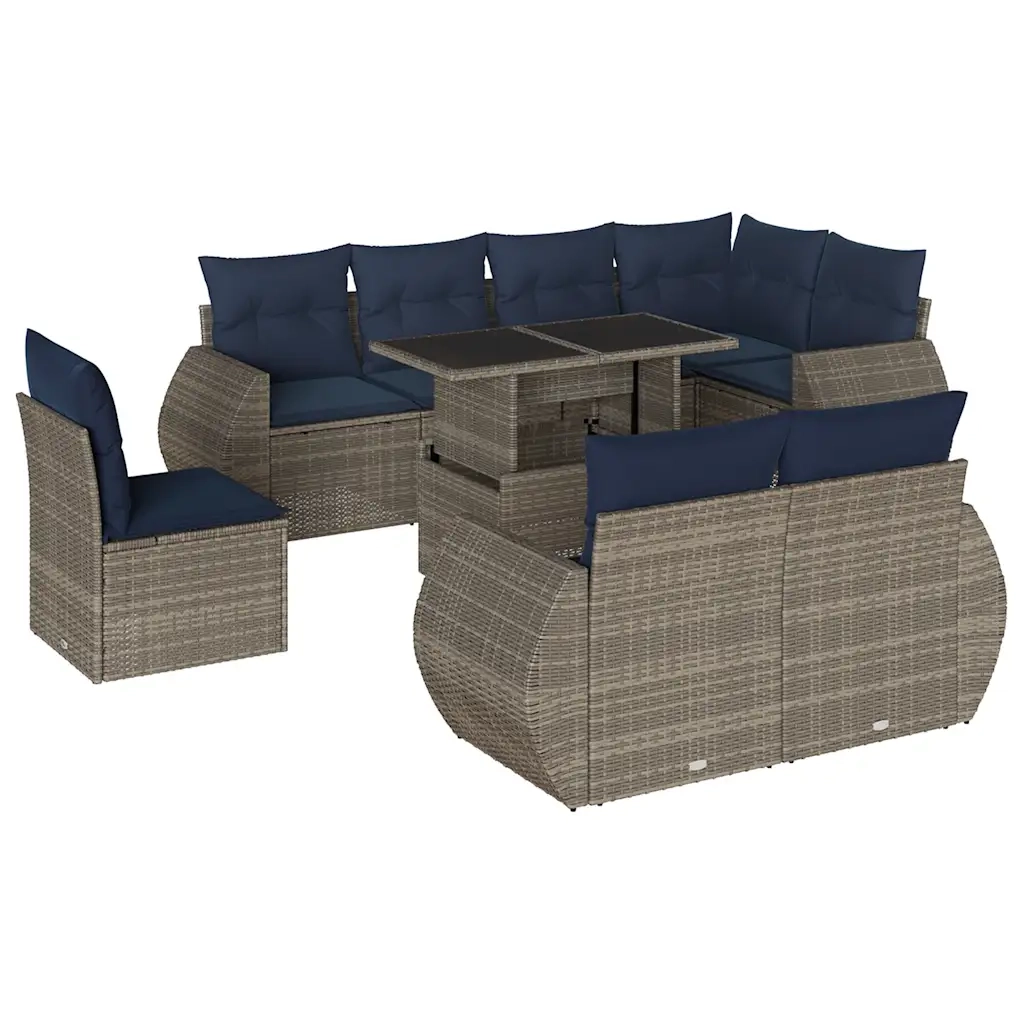 Set Divani da Giardino 9 pz con Cuscini Grigio in Polyrattan 3268671