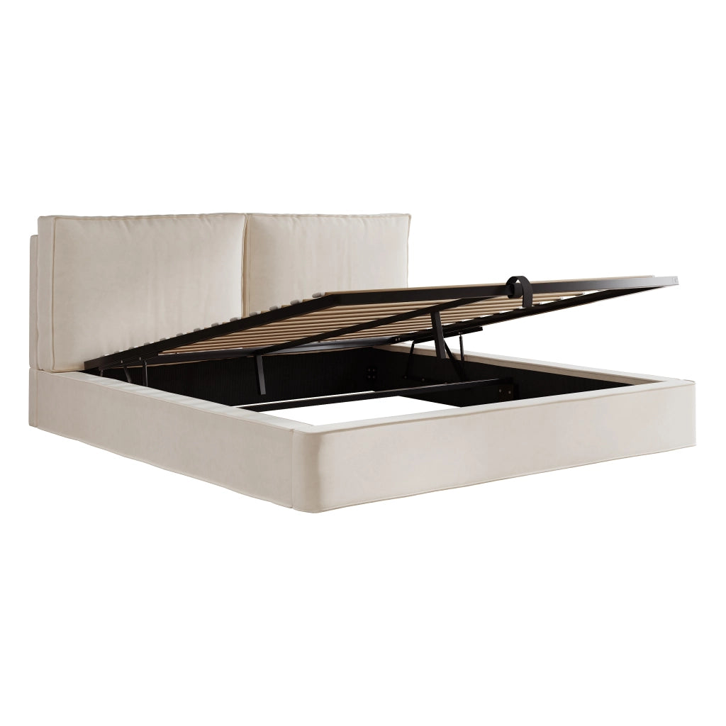 Letto matrimoniale imbottito 180x200 cm con contenitore idraulico; velluto beige; rete inclusa