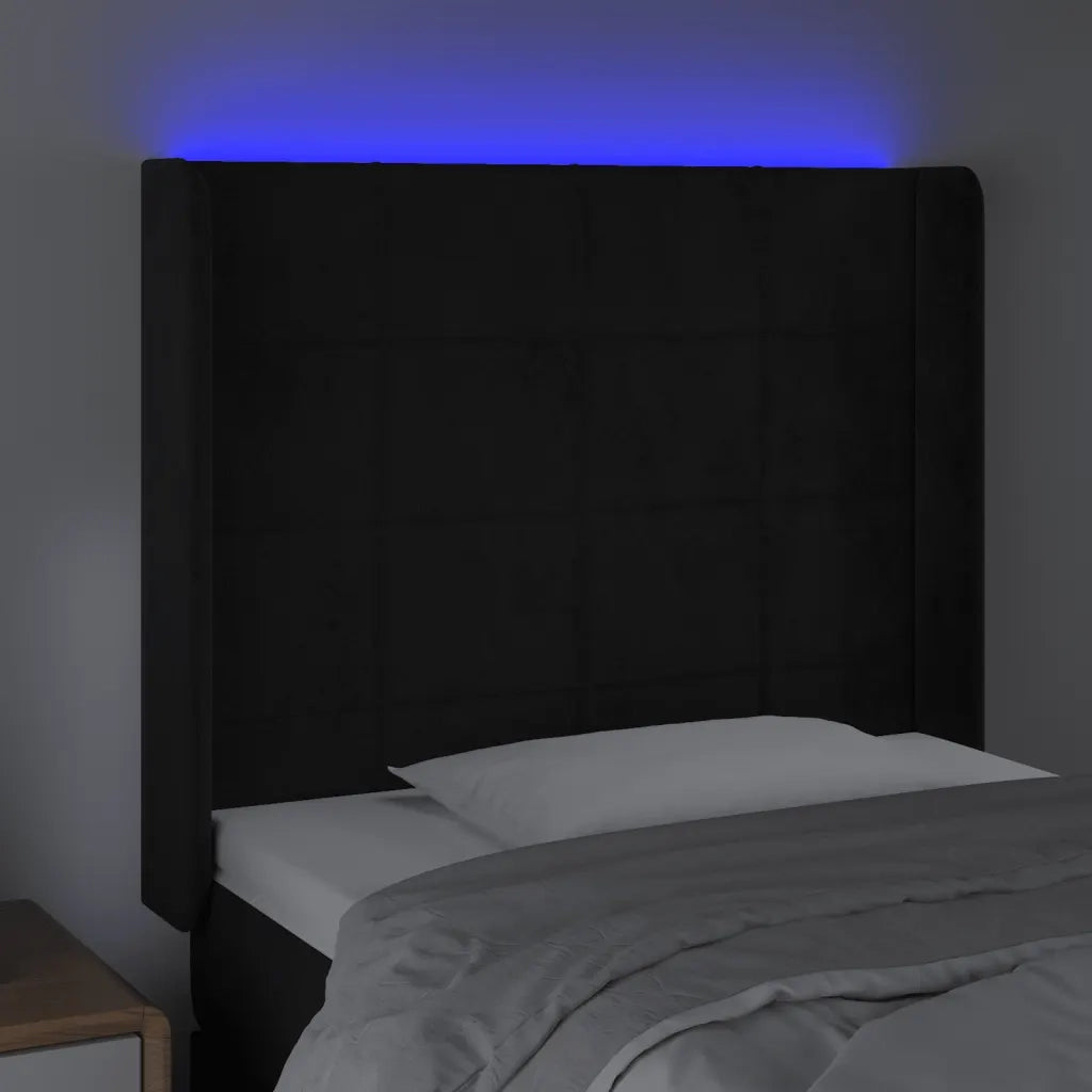 Testiera a LED Nera 103x16x118/128 cm in Velluto 3124092