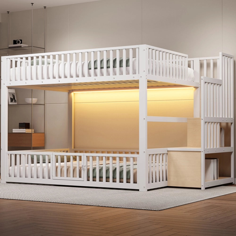Letto a Castello con Contenitore e LED ¨C Xylo ¨C Bianco 140x200