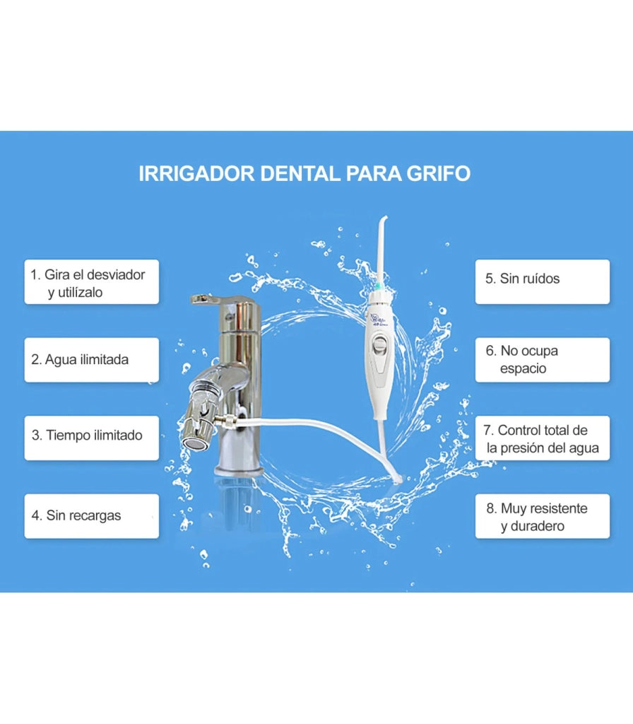 Irrigatore Dentale Standard e Adattatori Doccia | Senza Batterie | Pressione Rubinetto | Getto Illimitato