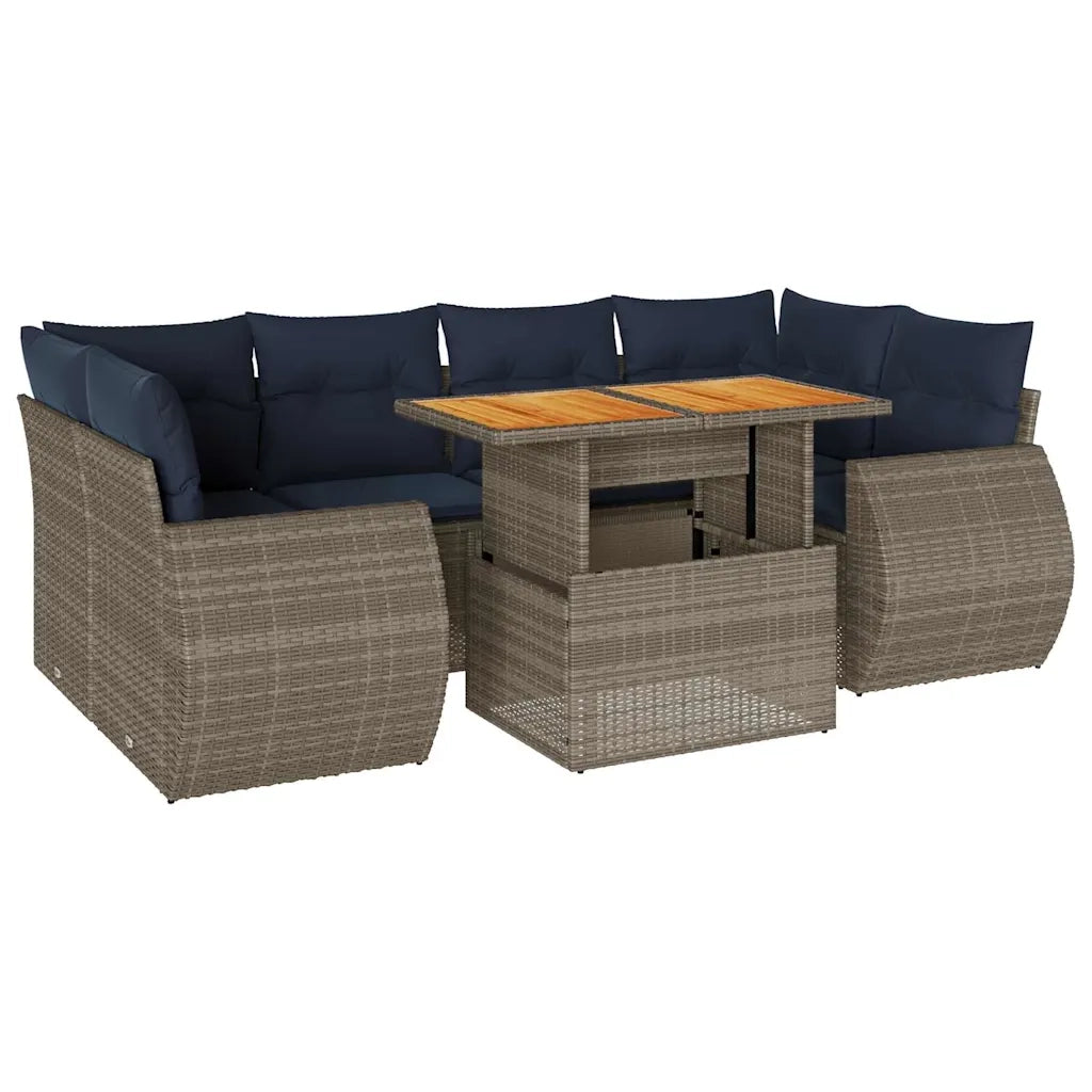 Set Divani da Giardino 7 pz con Cuscini Grigio in Polyrattan 3327232