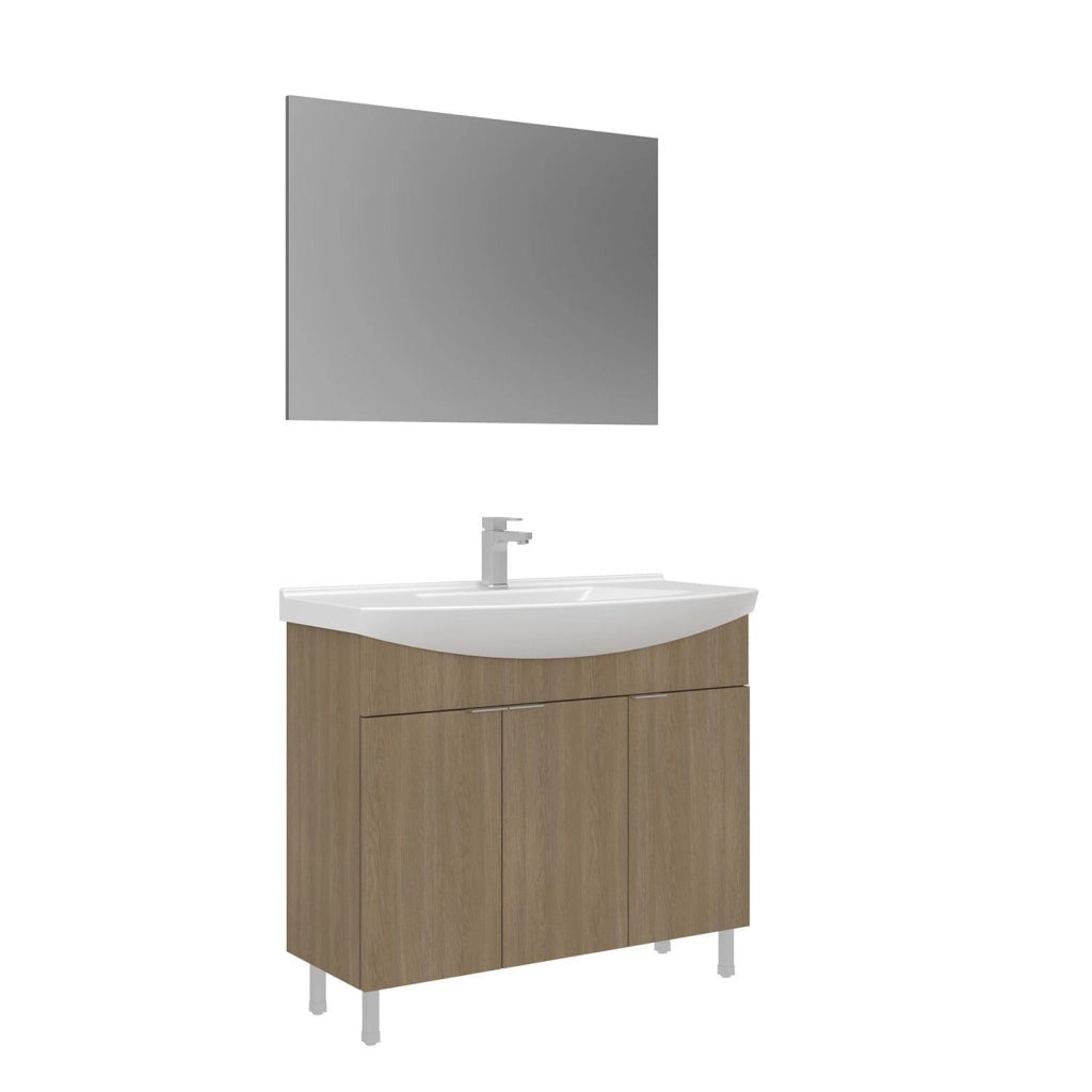 Set mobile lavabo con specchio (2 pezzi) "Purus 100" - 100 x 50 x 83 cm - Rovere