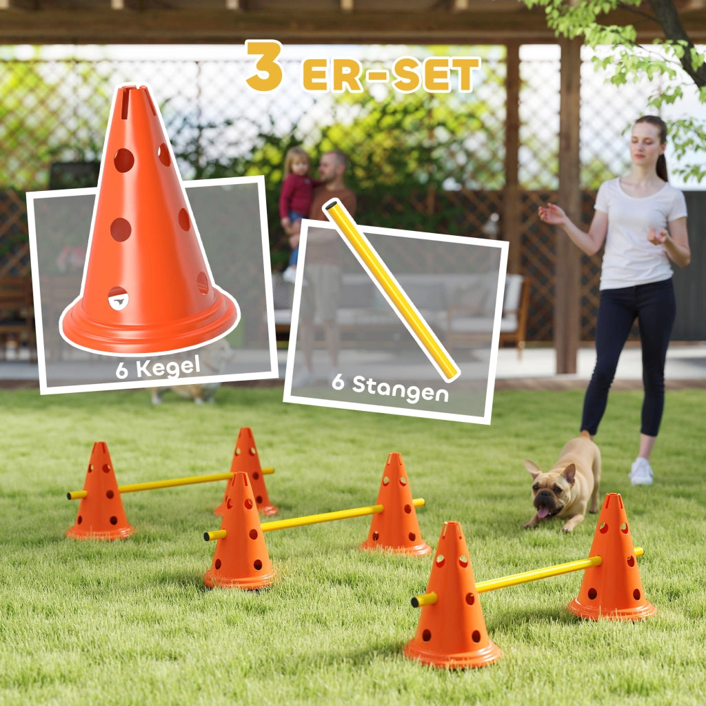 Set Agility per Cani 3 Pezzi ¨C Xylo ¨C con 6 Coni 3 Ostacoli e Borsa