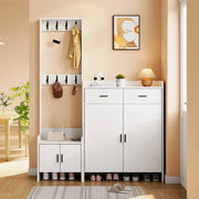 Combinazione di mobile da ingresso, appendiabiti e scarpiera, 2 cassetti, 8 ganci, 125 x 36 x 165 cm, bianco
