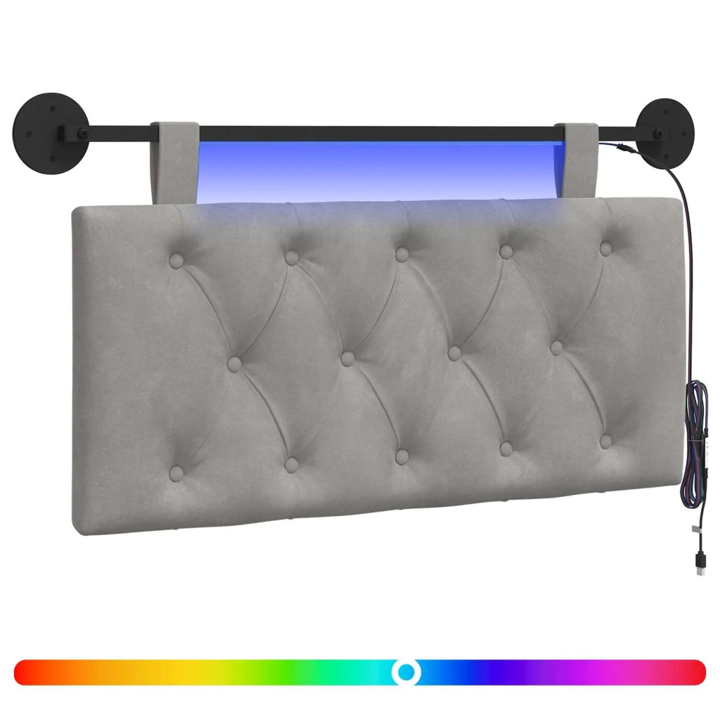 Testiera sospesa Con luce LED Grigio Chiaro Velluto 3424525