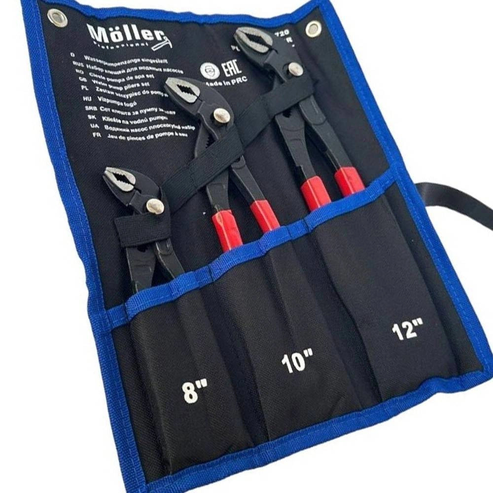 Trade Shop - Set 3 Pz Pinze Poligrip Pinza A Pappagallo Con Pulsante Regolabile 8" 10" 12" -