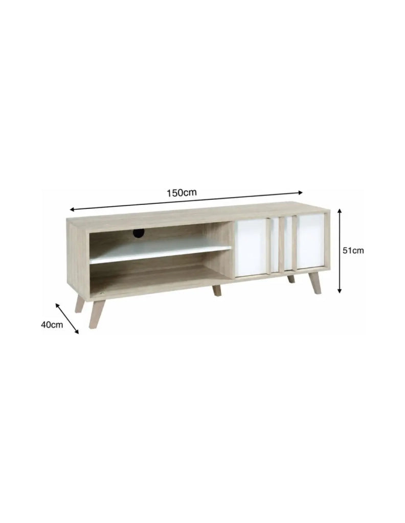 Mobile TV MALMO 150 cm colori rovere chiaro e bianco