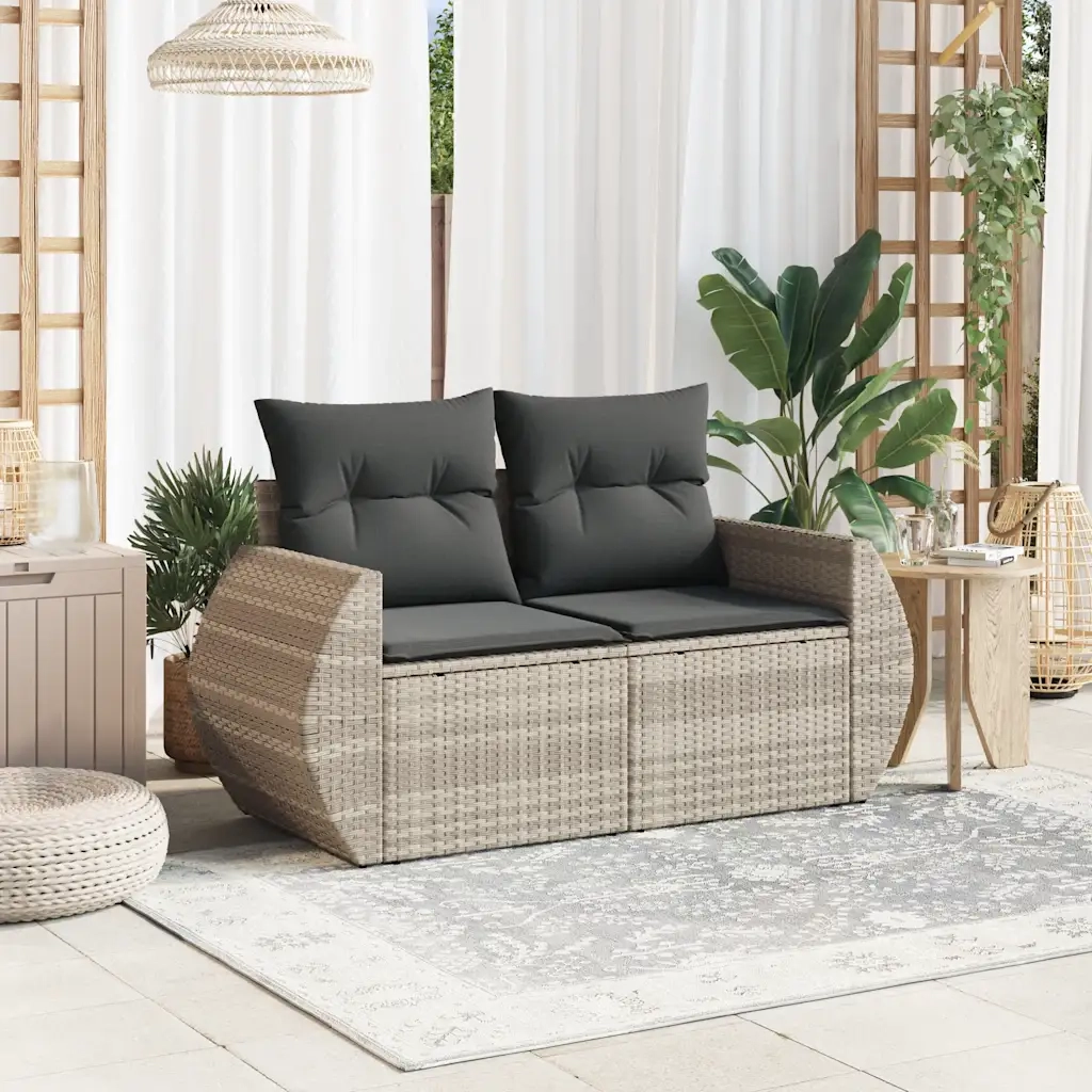 Divano da Giardino con Cuscini 2 Posti Grigio Chiaro Polyrattan 366197