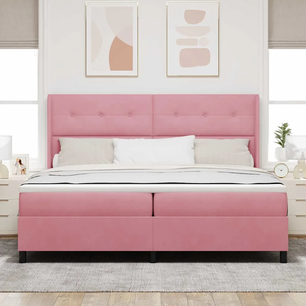 Letto a molle con materasso con led Rosa 200 x 200 cm Velluto