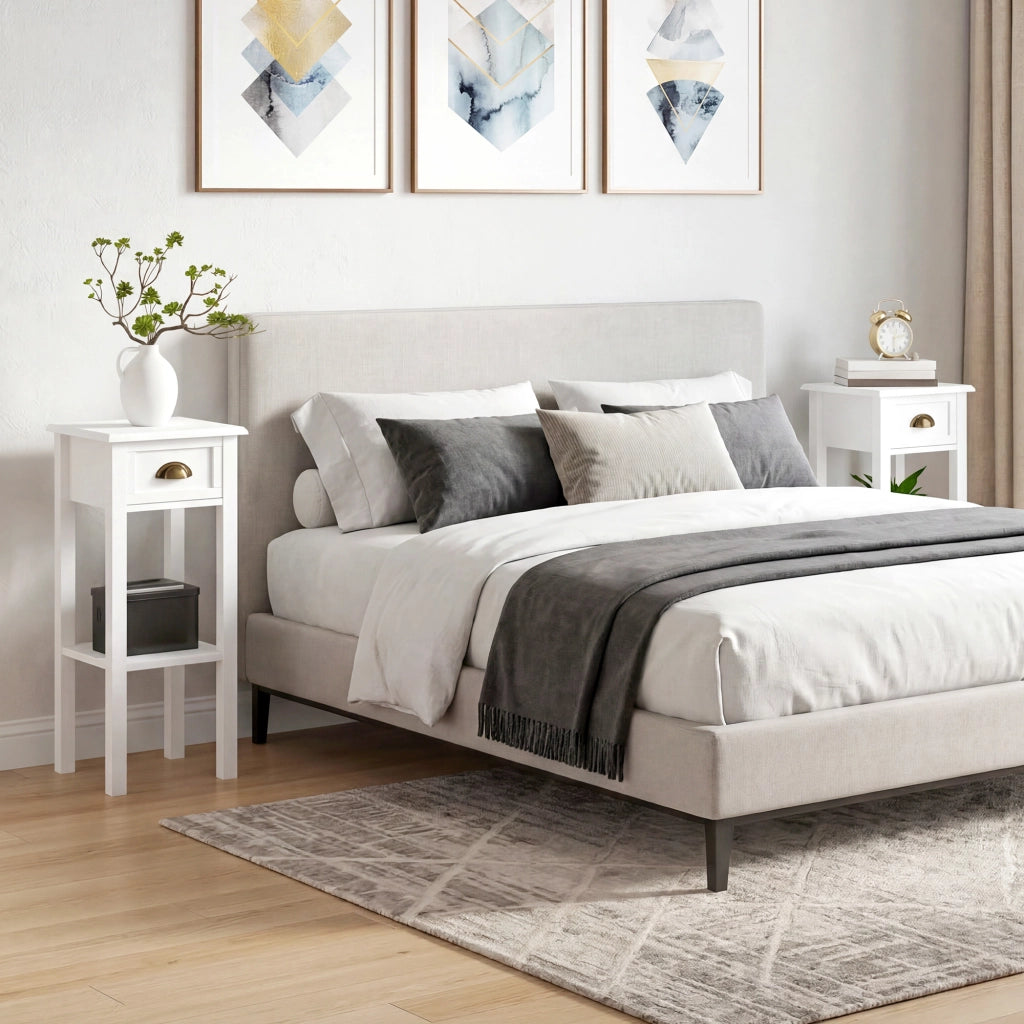 Comodino con Cassetto e Ripiano ¨C Xylo ¨C Bianco 30x30x75 cm Set 2 Pezzi