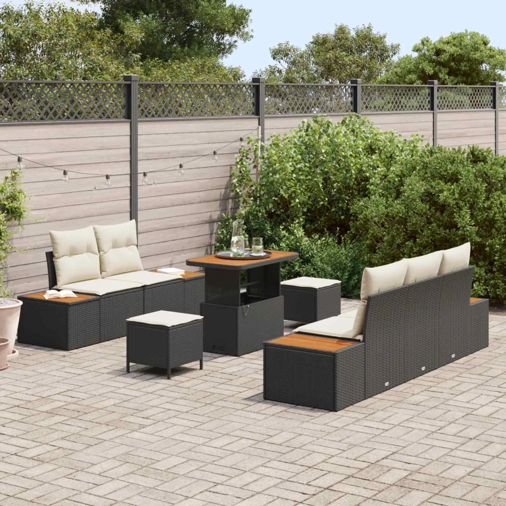 Set Divano da Giardino con cuscino 8 pcs Nero e Crema 3363250