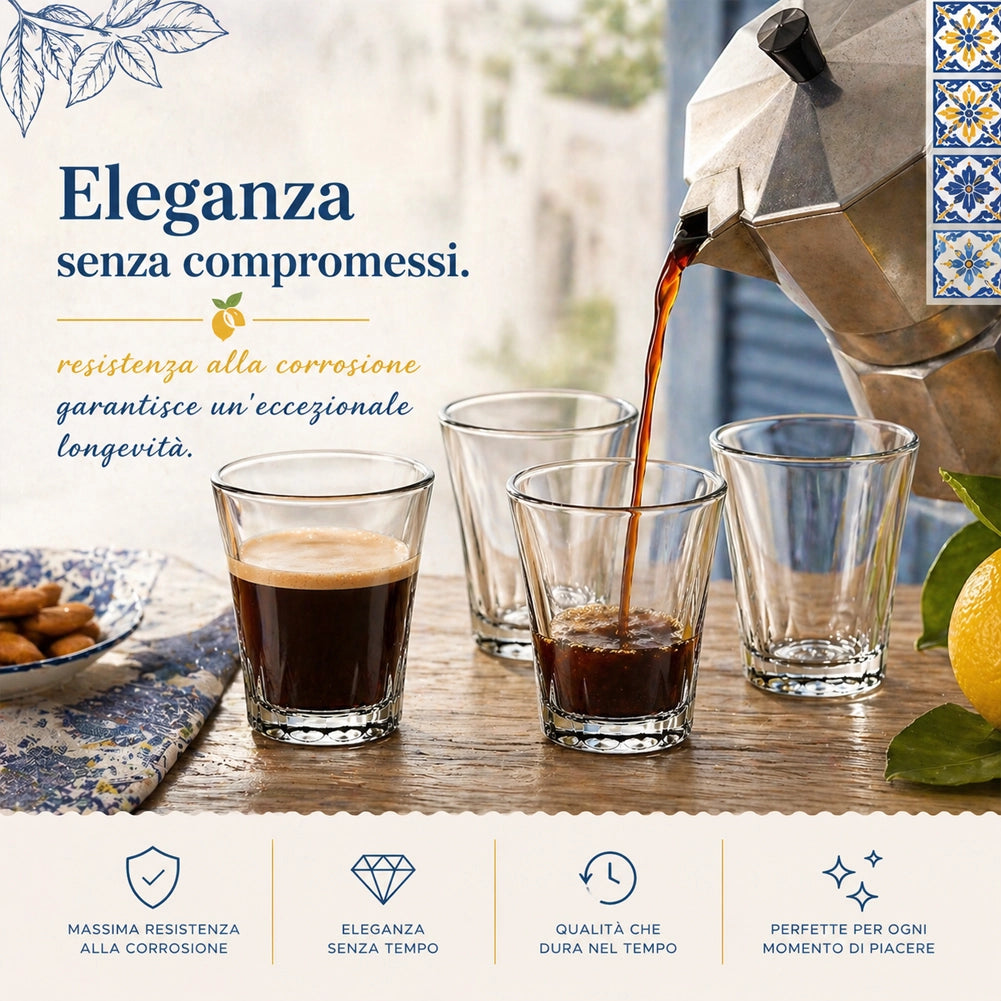 Set 4 Bicchierini Amalfi per Caffè Liquore 7cl Resistente Lavabile Lavastoviglie