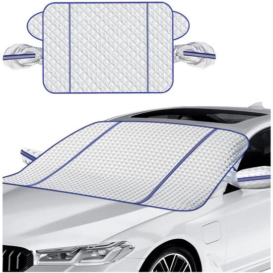 Schiocco solare auto - Protezione da neve - Ombreggiatore universale - Folia di alluminio/Tessuto oxford - 115 x 160 cm - Progetto completamente coprente - Kit di protezione nevosa