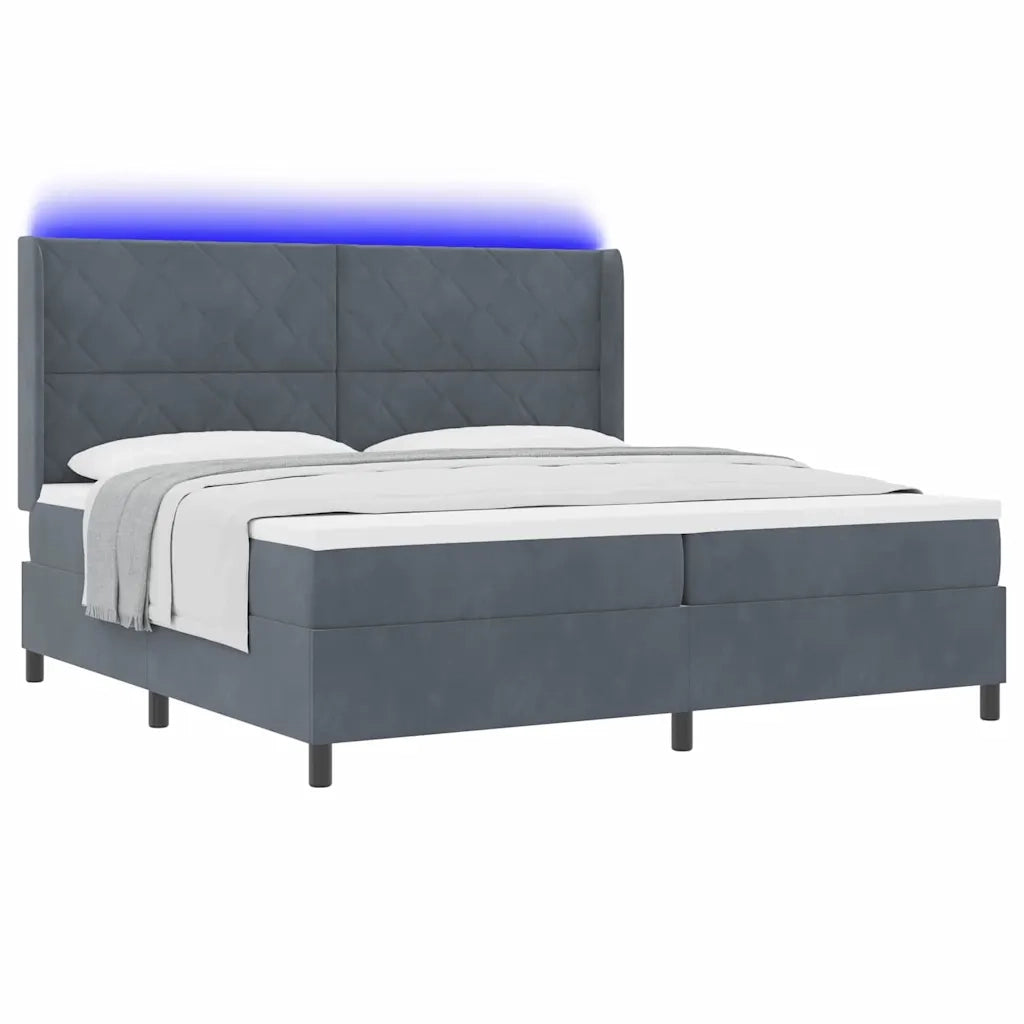 Letto a molle con materasso Grigio scuro 200 x 200 cm Velluto