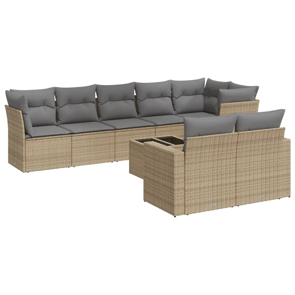 Set Divano da Giardino 9 pz con Cuscini Beige in Polyrattan 3219219