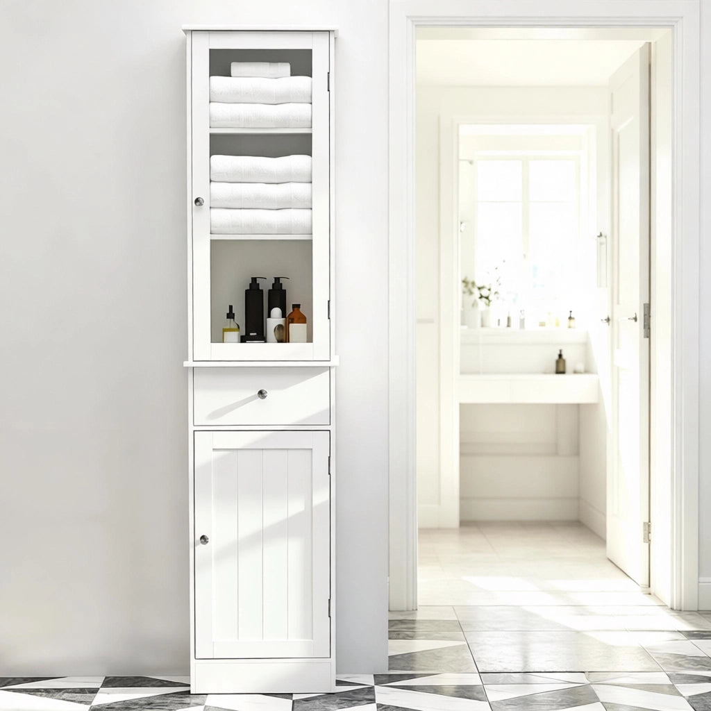 ARMADIO BAGNO ALTO 40x27x171,5 cm Bianco MDF e Acrilico