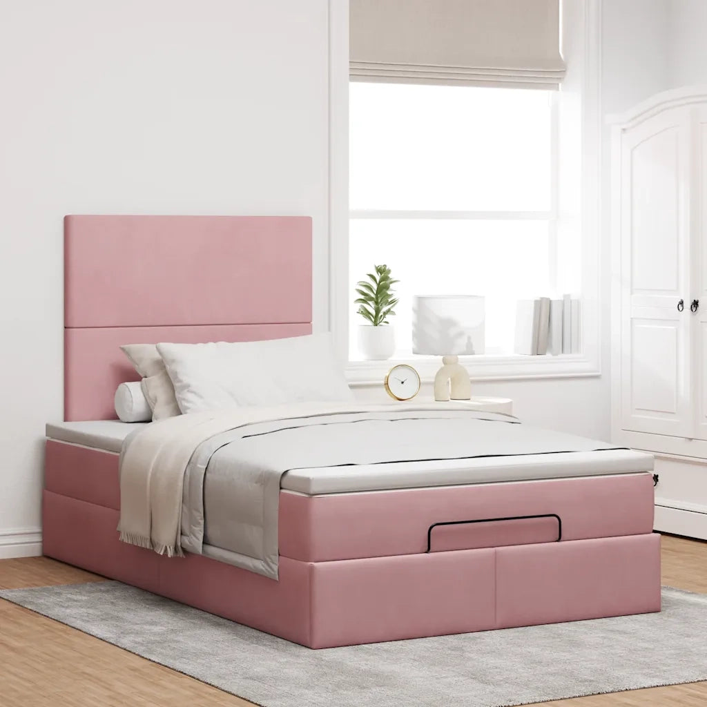 Struttura Letto Pouf con Materassi Rosa 120x190 cm Velluto 3314239