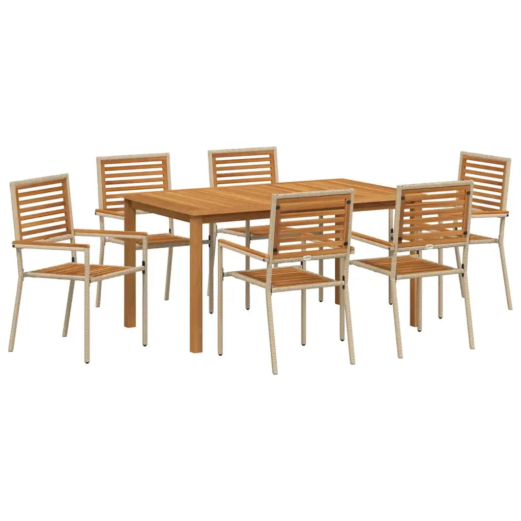 Set da Pranzo per Giardino 7 pcs Beige Legno di Acacia Massello
