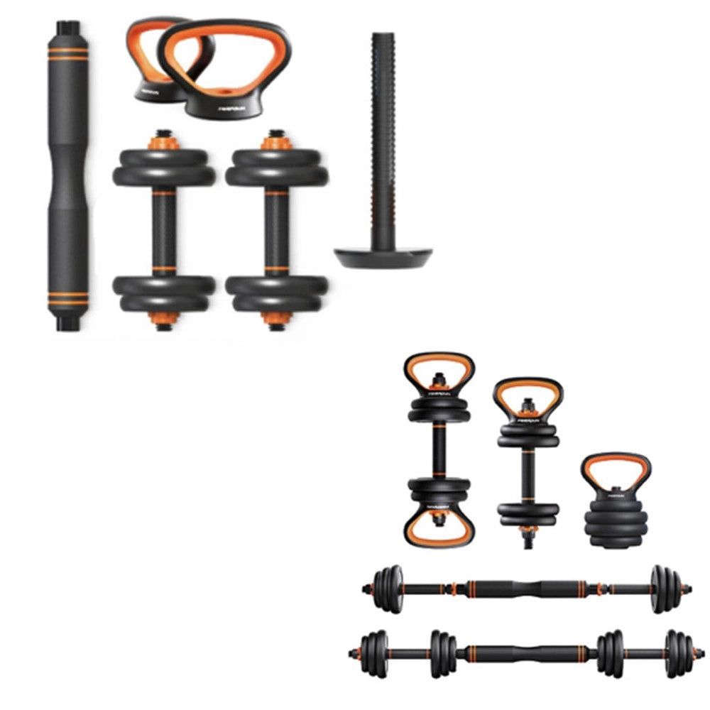 Trade Shop - Set 6in1 Multifunzione Peso 30 Kg Manubri Con Bilanciere E Kettlebell Componibile -