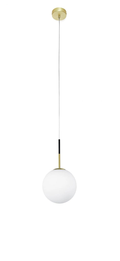 JUGEN SOSPENSIONE 1 LUCE OTTONE ATTACCO E27  SFERA BIANCO OPACO D. VETRO 30CM