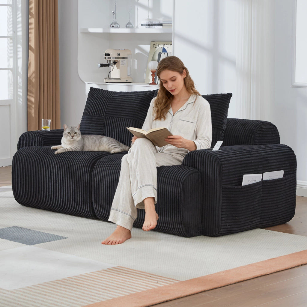 Divano Modulare 2 Posti con Contenitore e Porta Bicchieri ¨C MINIMAL ¨C Nero
